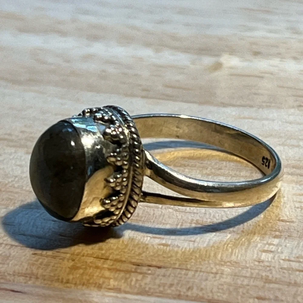 925 STERLING SILVER GEMSTONE RING LABRADORITE SIZE 7.25-7.5 - Picture 5 of 6